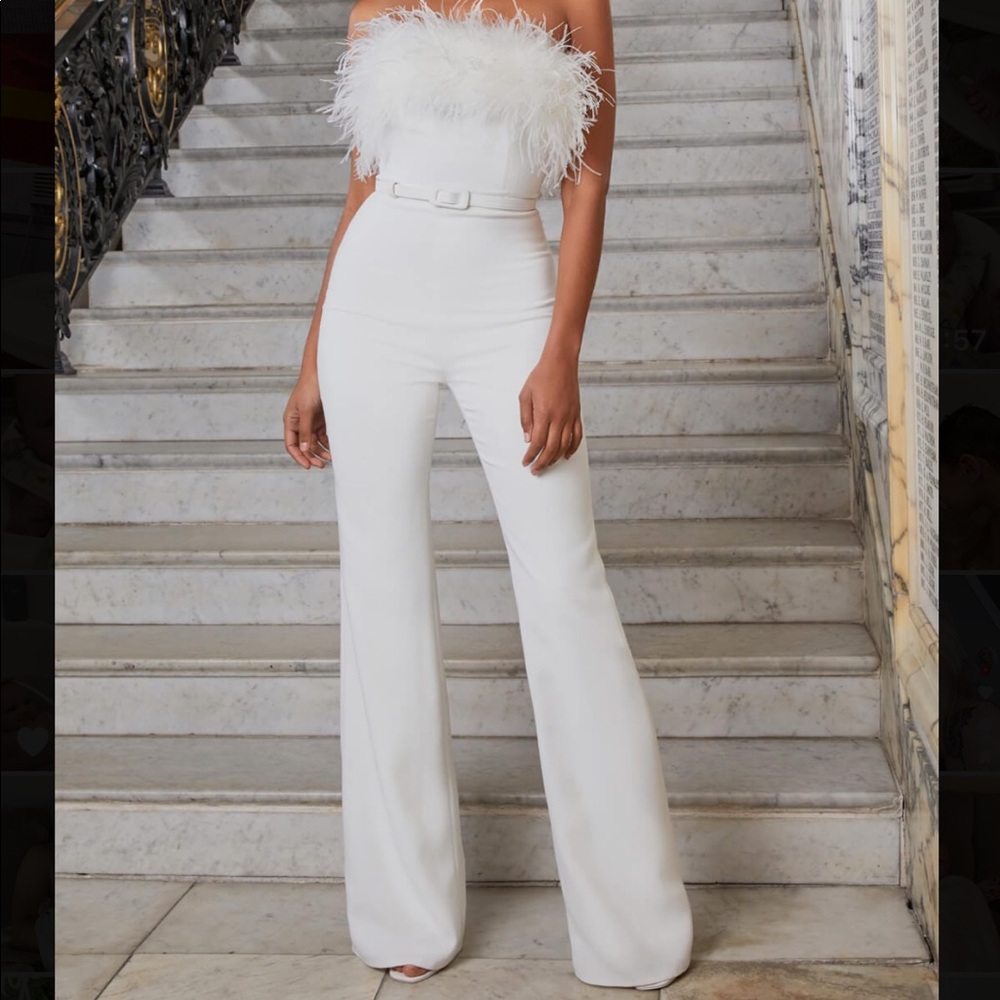 Nadine Merabi Feather White Colette Jumpsuit